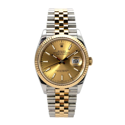 Rolex Datejust 36 126233 Champagner Jubile-Band mit Goldlünette und Jubile-Armband aus Edelstahl/Gelbgold