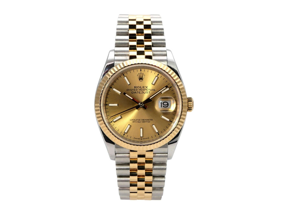 Rolex Datejust 36 126233 Champagner Jubile-Band mit Goldlünette und Jubile-Armband aus Edelstahl/Gelbgold