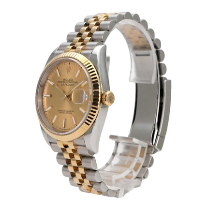 Rolex Datejust 36 126233 Champagner Jubile-Band mit Oystersteel und Gelbgold, 36 mm, geriffelter Lünette