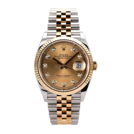 Rolex Datejust 36 126233 Champagner Diamant Jubile-Band mit champagnerfarbenem Zifferblatt und Jubilé Armband.