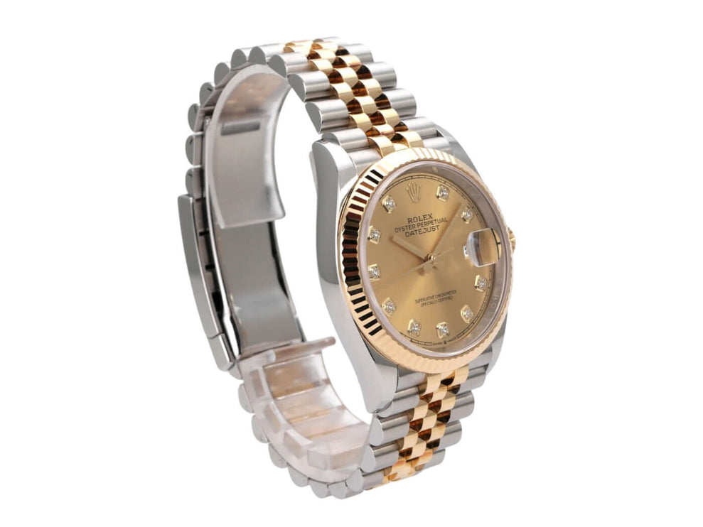 Rolex Datejust 36 126233 Champagner Diamant Jubile-Band mit champagnerfarbenem Zifferblatt und Jubilé-Armband.