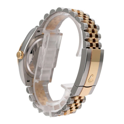 Seitenansicht der Rolex Datejust 36 126233 Champagner Diamant Jubile-Band mit Edelstahl- und Gelbgold-Armband.