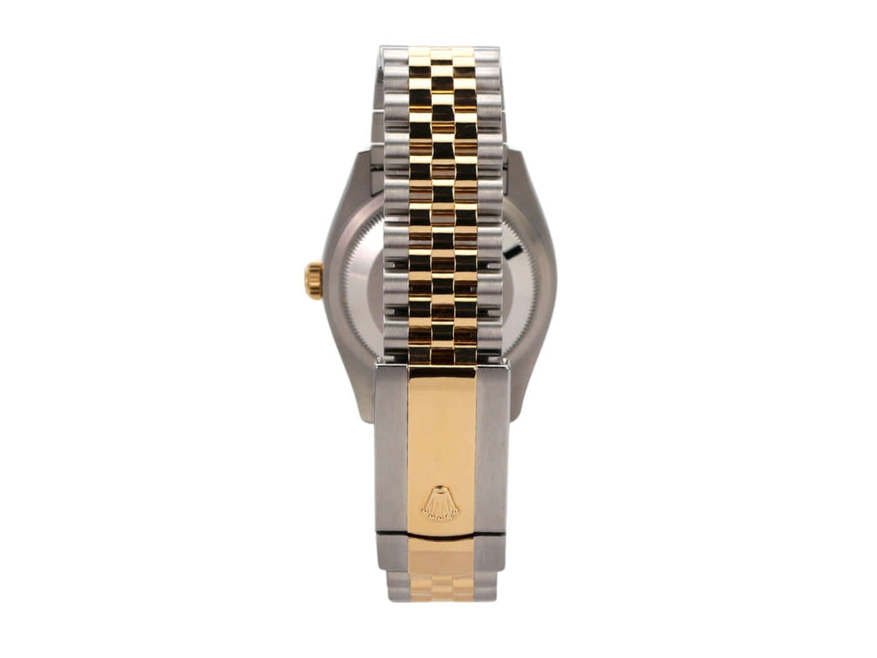 Detailansicht des Rolex Datejust 36 mit Jubilé-Armband aus Edelstahl und 18 kt Gelbgold.