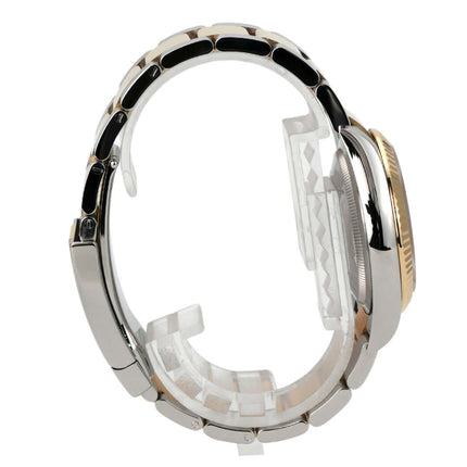 Rolex Datejust 36 Oystersteel Gelbgold 126233 Golden Palmenmuster seitliche Ansicht des Uhrenarmbands