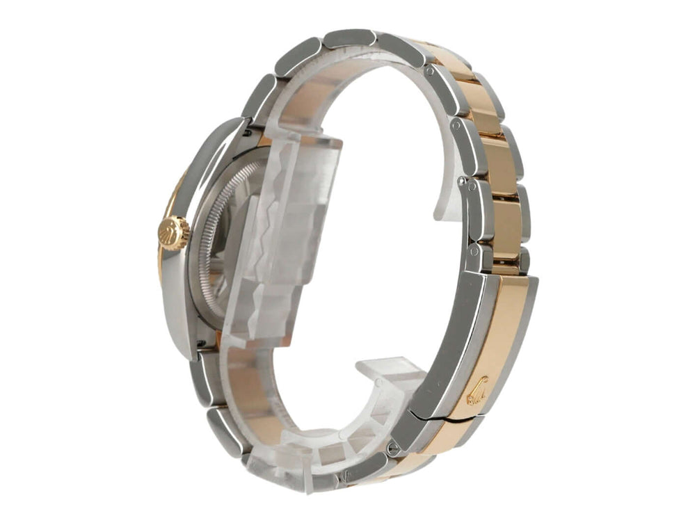 Rolex Datejust 36 Oystersteel Gelbgold 126233 Golden Palmenmuster Armbandansicht mit Edelstahl und Gelbgold.