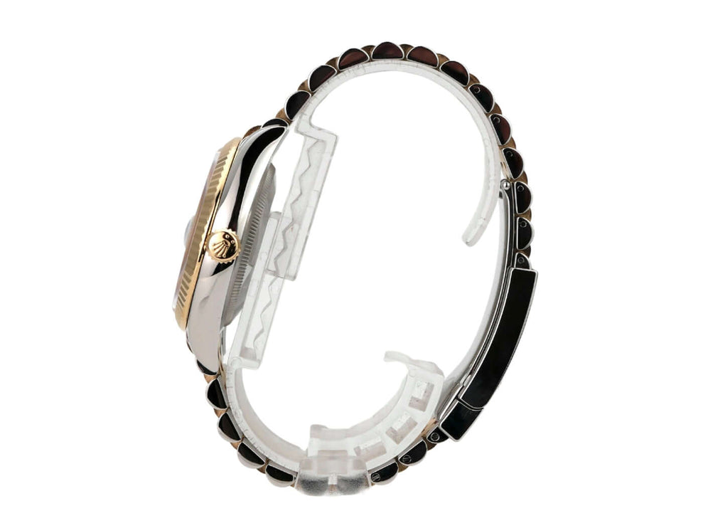 Rolex Datejust 36 Oystersteel Gelbgold 126233 Golden Palmenmuster Jubile-Band seitliche Ansicht des Armbands