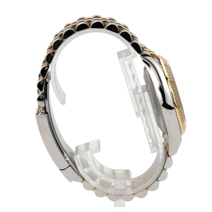 Rolex Datejust 36 Oystersteel Gelbgold 126233 Golden Palmenmuster Jubile-Band seitliche Ansicht des Uhrenarmbands.