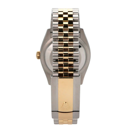 Rolex Datejust 36 Oystersteel Gelbgold 126233 Golden Palmenmuster Jubile-Band Rückansicht des Jubilé-Armbands.