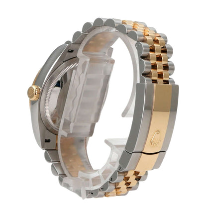 Rolex Datejust 36 Oystersteel Gelbgold 126233 Golden Palmenmuster Jubile-Band Ansicht von der Seite durchsichtige Schließe