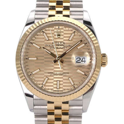 Rolex Datejust 36 Oystersteel Gelbgold 126233 Golden Riffel Jubile-Band: luxuriöse Armbanduhr mit Goldzifferblatt