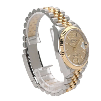 Rolex Datejust 36 Oystersteel Gelbgold 126233 Golden Riffel Jubile-Band mit goldfarbenem Zifferblatt