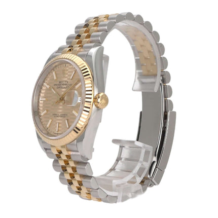 Rolex Datejust 36 Oystersteel Gelbgold 126233 Golden Riffel Jubile-Band, gelbgoldene Rolex Uhr