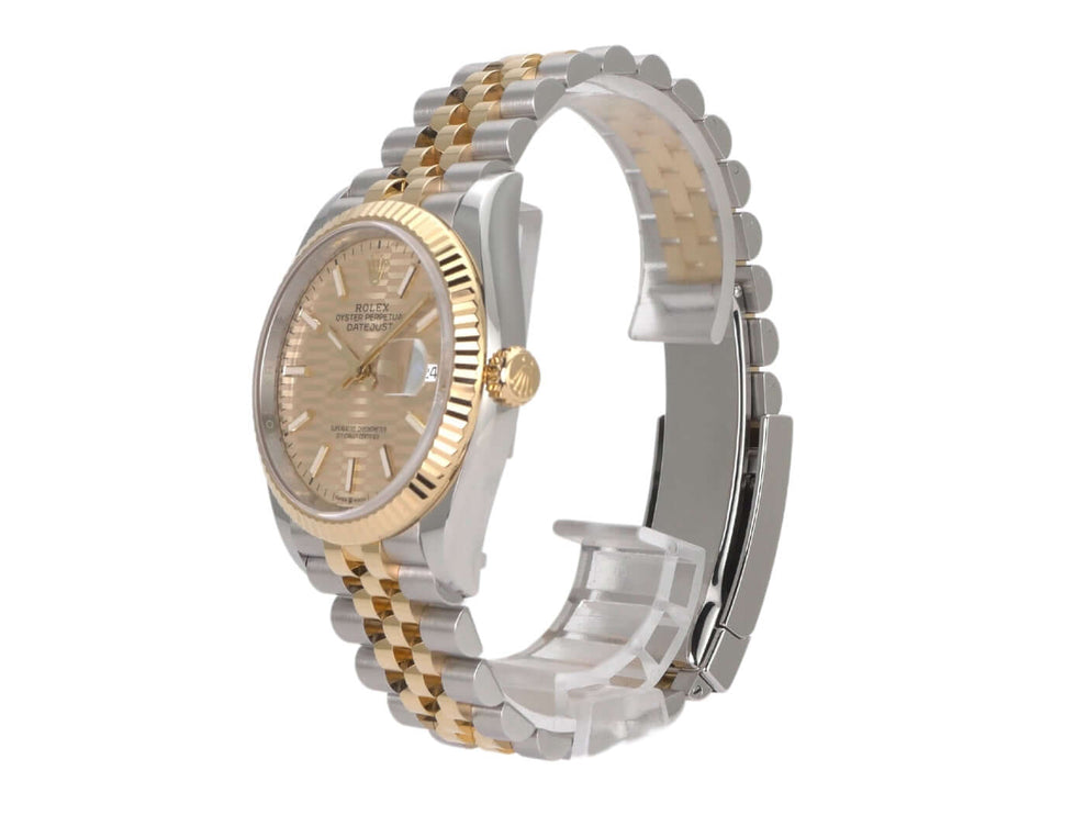 Rolex Datejust 36 Oystersteel Gelbgold 126233 Golden Riffel Jubile-Band, gelbgoldene Rolex Uhr