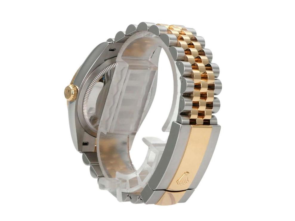 Rolex Datejust 36 Oystersteel Gelbgold 126233 Golden Riffel Jubile-Band Rückansicht mit Edelstahl- und Gelbgold-Armband