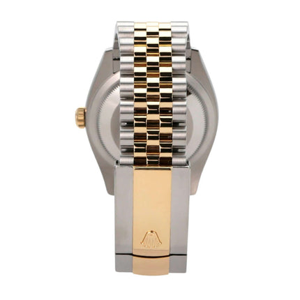 Rolex Datejust 36 Oystersteel Gelbgold 126233 Golden Riffel Jubile-Band Rückansicht mit Riffelmuster Armband.