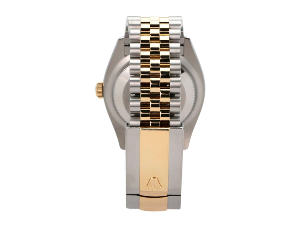 Rolex Datejust 36 Oystersteel Gelbgold 126233 Golden Riffel Jubile-Band Rückansicht mit Riffelmuster Armband.