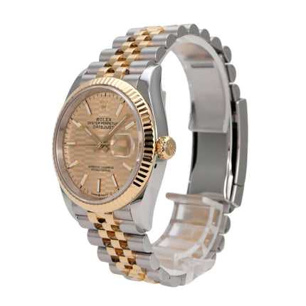 Rolex Datejust 36 126233 Golden Riffel Jubile-Band in Edelstahl und Gelbgold mit geriffeltem Zifferblatt