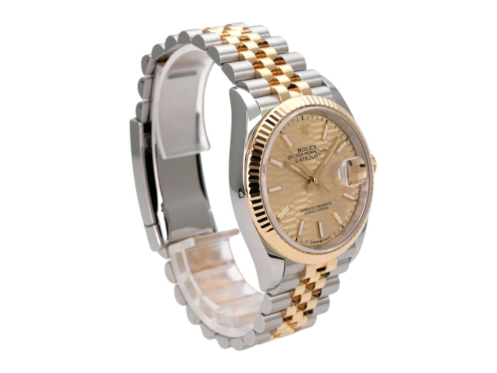Rolex Datejust 36 126233 Golden Riffel Jubile-Band mit Edelstahl- und Gelbgoldarmband.