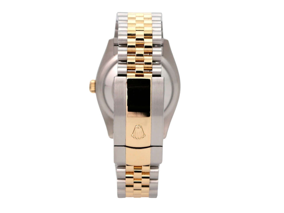Rolex Datejust 36 126233 Golden Riffel Jubile-Band Ansicht der Rückseite mit glänzendem Jubile-Armband