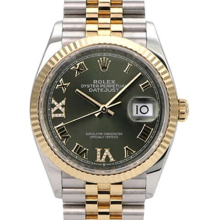 Rolex Datejust 36 126233 Olive R Diamant Jubile-Band, olivgrün mit Diamant-Indizes, Edelstahl/Gelbgold