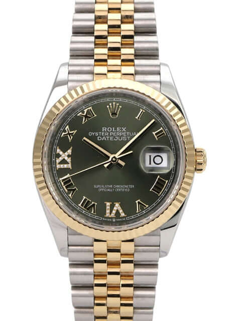 Rolex Datejust 36 126233 Olive R Diamant Jubile-Band, olivgrün mit Diamant-Indizes, Edelstahl/Gelbgold