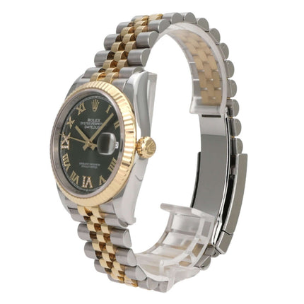 Rolex Datejust 36 126233 Olive R Diamant Jubile-Band, olivgrün mit Diamanten, Edelstahl/Gelbgold