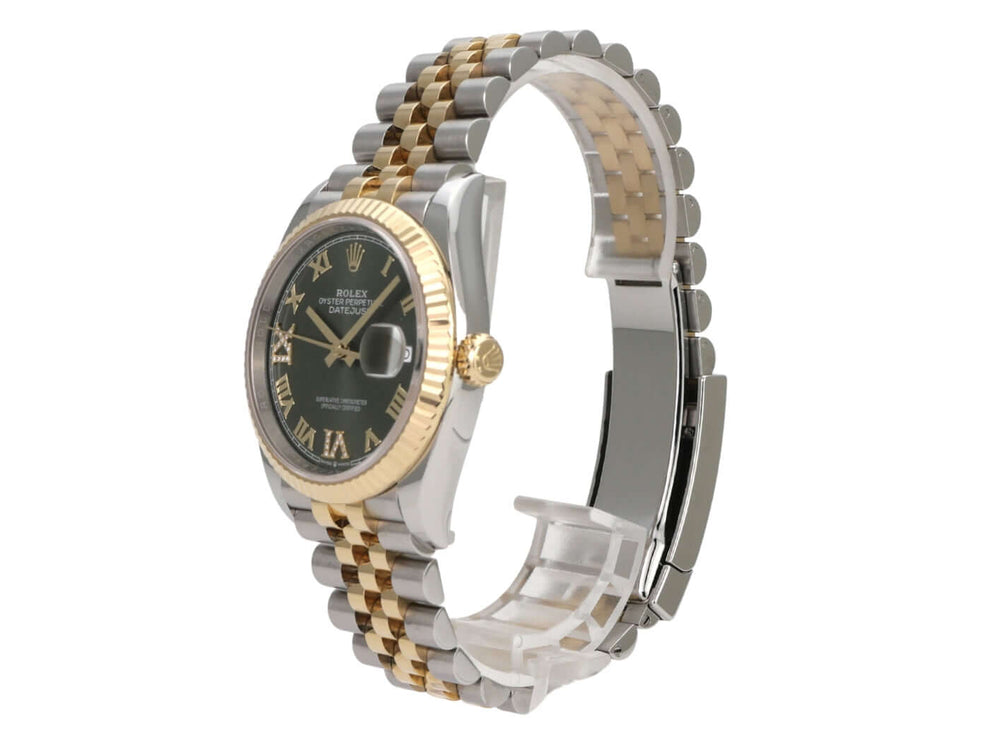 Rolex Datejust 36 126233 Olive R Diamant Jubile-Band, olivgrün mit Diamanten, Edelstahl/Gelbgold