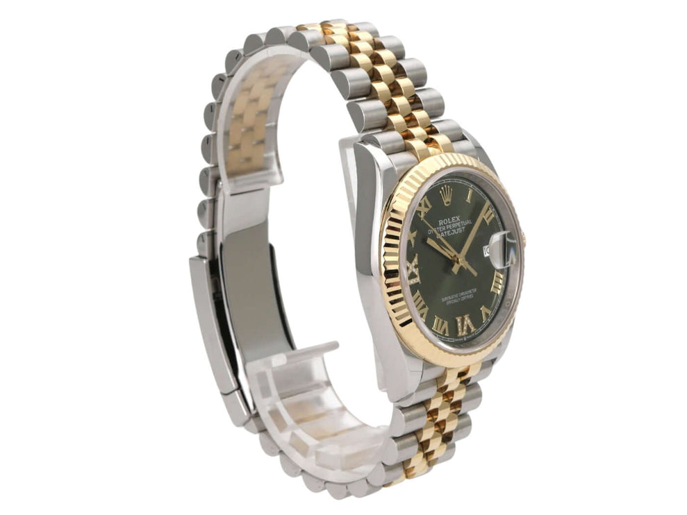 Rolex Datejust 36 126233 Olive R Diamant Jubile-Band, Edelstahl-Gelbgold mit grünem Zifferblatt