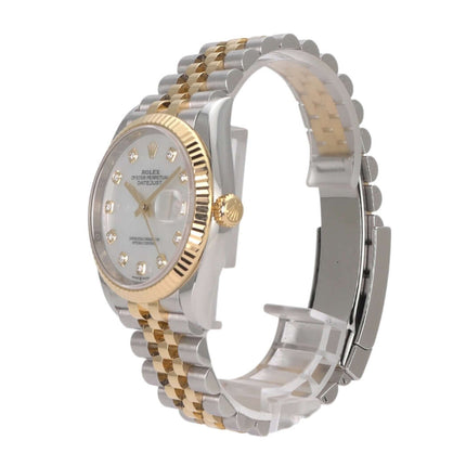 Rolex Datejust 36, Edelstahl/Gelbgold, Perlmutt-Zifferblatt mit Diamanten, Jubilé-Armband, Ref. 126233.