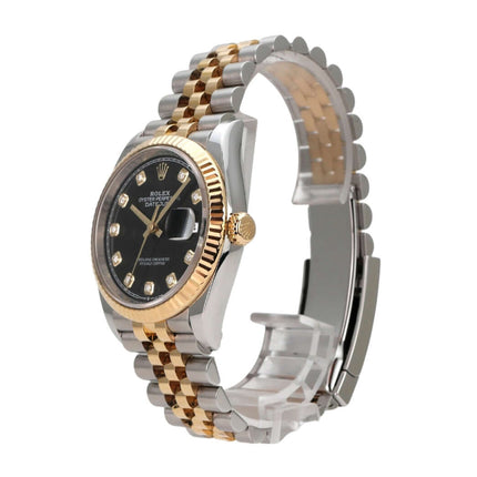 Rolex Datejust 36 126233 Schwarz Diamant Jubile-Band mit Edelstahl und Gelbgold Armband.