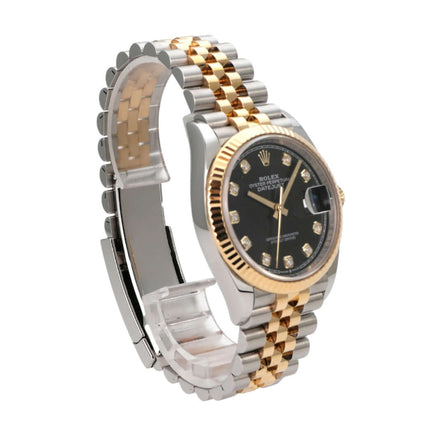 Rolex Datejust 36 126233 Schwarz Diamant Jubile-Band mit Edelstahl- und Gelbgoldarmband.