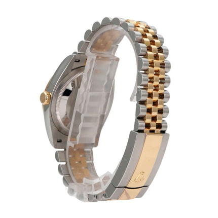Rolex Datejust 36 126233 Schwarz Diamant Jubile-Band mit Edelstahl und Gelbgoldarmband, Seitenansicht.
