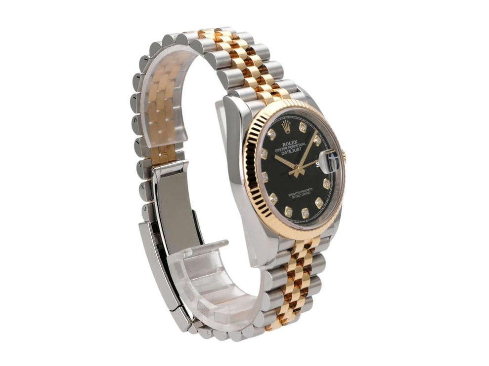 Rolex Datejust 36 126233 Schwarz Diamant Jubile-Band mit Edelstahl und Gelbgold Armband