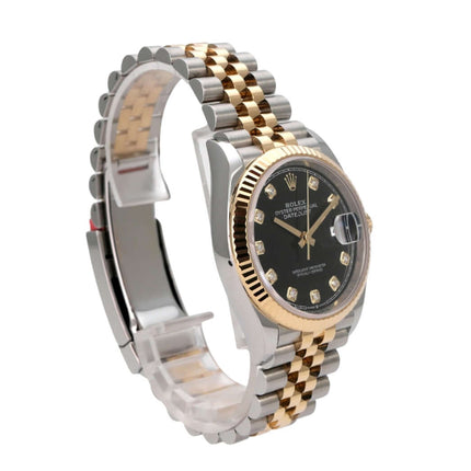 Rolex Datejust 36 126233 Schwarz Diamant Jubile-Band mit schwarzem Diamantzifferblatt und Jubilé-Armband.