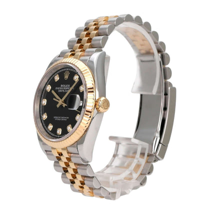 Rolex Datejust 36 Oystersteel Gelbgold 126233 Schwarz Diamant Jubile-Band mit schwarzem Diamantzifferblatt