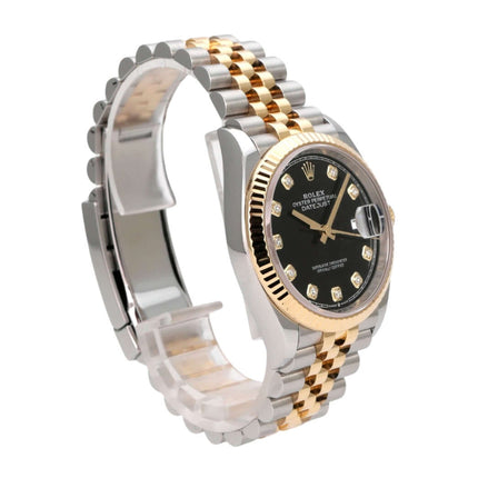 Rolex Datejust 36 Oystersteel Gelbgold 126233 Schwarz Diamant Jubile-Band mit schwarzem Diamantzifferblatt
