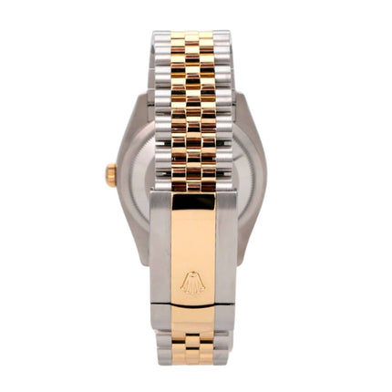 Rolex Datejust 36 Oystersteel Gelbgold 126233 Schwarz Diamant Jubile-Band, Rückseite mit Jubilé-Band