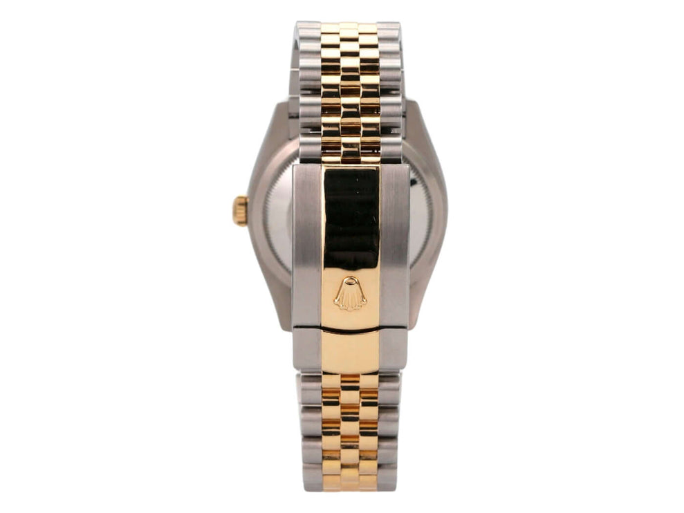 Rolex Datejust 36 Oystersteel / Gelbgold Ref. 126233 Schwarz Diamant Jubile-Band Detailansicht des Armbandes mit Faltschließe.