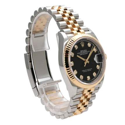 Rolex Datejust 36 126233 Schwarz Diamant Jubile-Band mit Edelstahl- und Gelbgoldarmband.