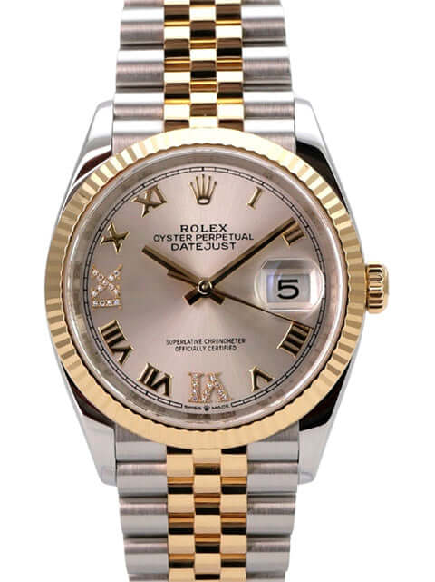 Rolex Datejust 36 Edelstahl Gold 126233 Silber R Diamant Jubile-Band, silbernes Zifferblatt, 36 mm