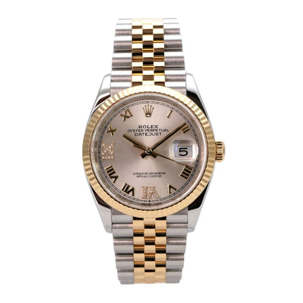 Rolex Datejust 36 Edelstahl Gold 126233 Silber R Diamant Jubile-Band, Rolex Uhr mit Diamantzifferblatt