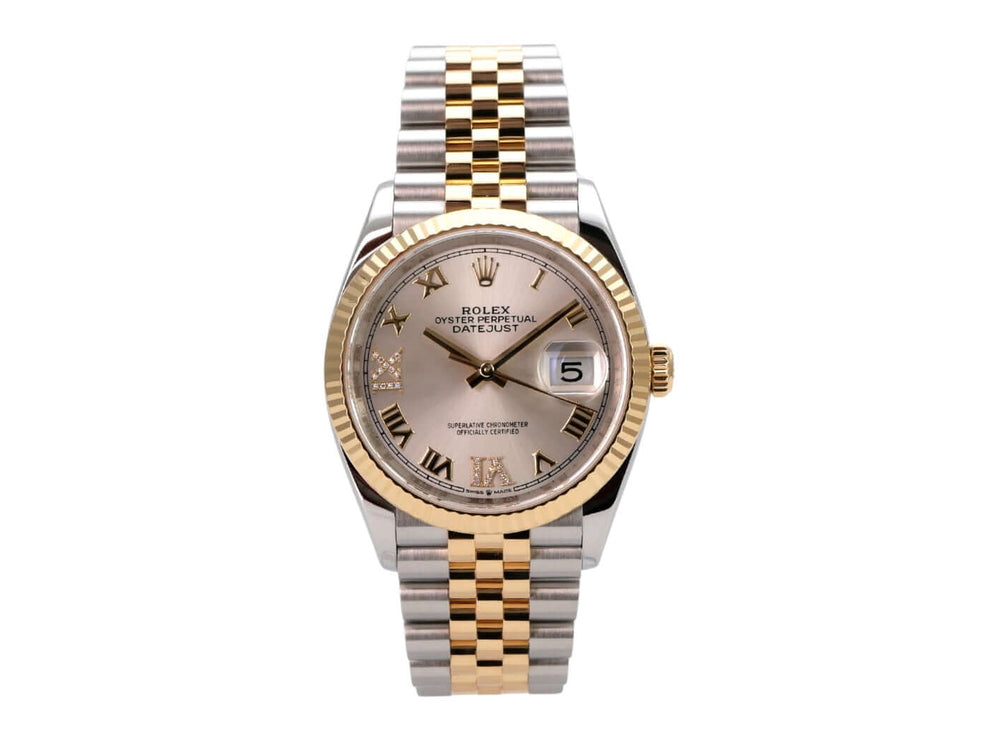Rolex Datejust 36 Edelstahl Gold 126233 Silber R Diamant Jubile-Band, Rolex Uhr mit Diamantzifferblatt
