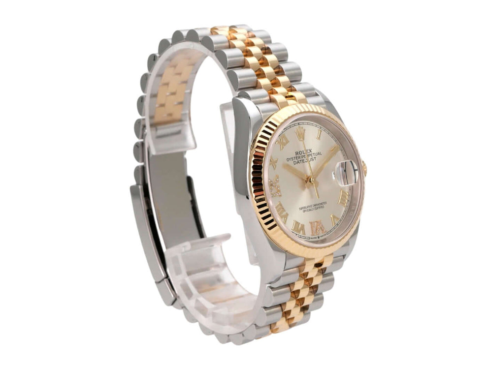Rolex Datejust 36 Edelstahl Gold 126233 Silber R Diamant Jubile-Band, Luxus-Uhr mit Diamant-Zifferblatt