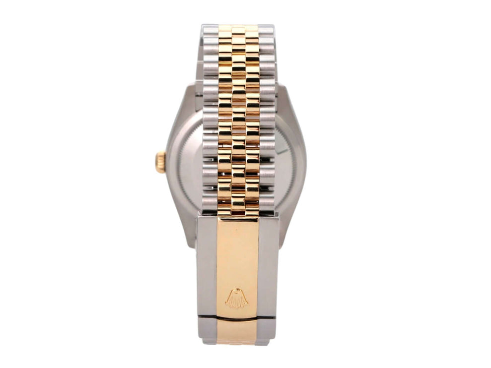 Rolex Datejust 36 Edelstahl Gold 126233 Silber R Diamant Jubile-Band, Rückansicht mit Jubilé-Armband