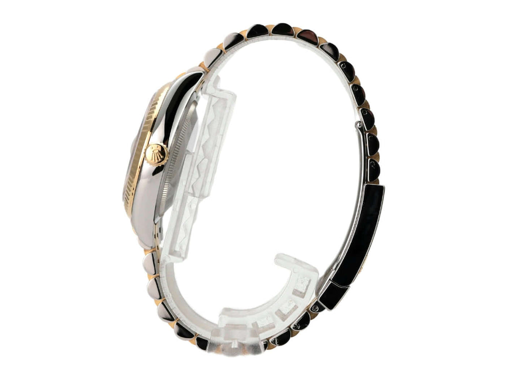 Rolex Datejust 36 Edelstahl Gold 126233 Silber R Diamant Jubile-Band seitliche Ansicht des Armbands und Gehäuses