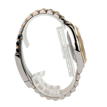 Rolex Datejust 36 Edelstahl Gold 126233 Silber R Diamant Jubile-Band seitliche Ansicht der Uhr mit Jubilé-Armband.