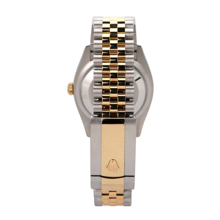 Rolex Datejust 36 Edelstahl Gold 126233 Silber R Diamant Jubile-Band Rückansicht des Armbands mit Faltschließe.