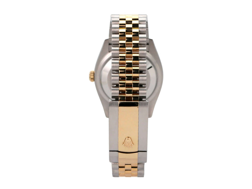 Rolex Datejust 36 Edelstahl Gold 126233 Silber R Diamant Jubile-Band Rückansicht des Armbands mit Faltschließe.