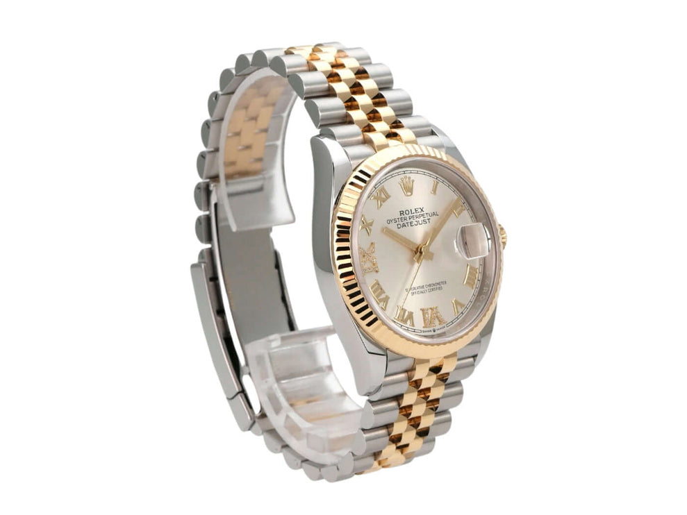 Rolex Datejust 36 Edelstahl Gold 126233 Silber R Diamant Jubile-Band mit silbernem Zifferblatt und Goldakzenten
