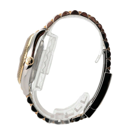 Rolex Datejust 36 Edelstahl Gold 126233 Silber R Diamant Jubile-Band seitliche Ansicht des Armbands und Gehäuses.